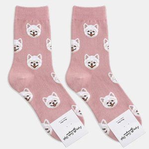 Women's Pink Pomeranian Dog Pattern Calf Socks